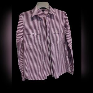 Lauren Ralph Lauren Purple White Striped Button Up Collar Shirt Size Medium
